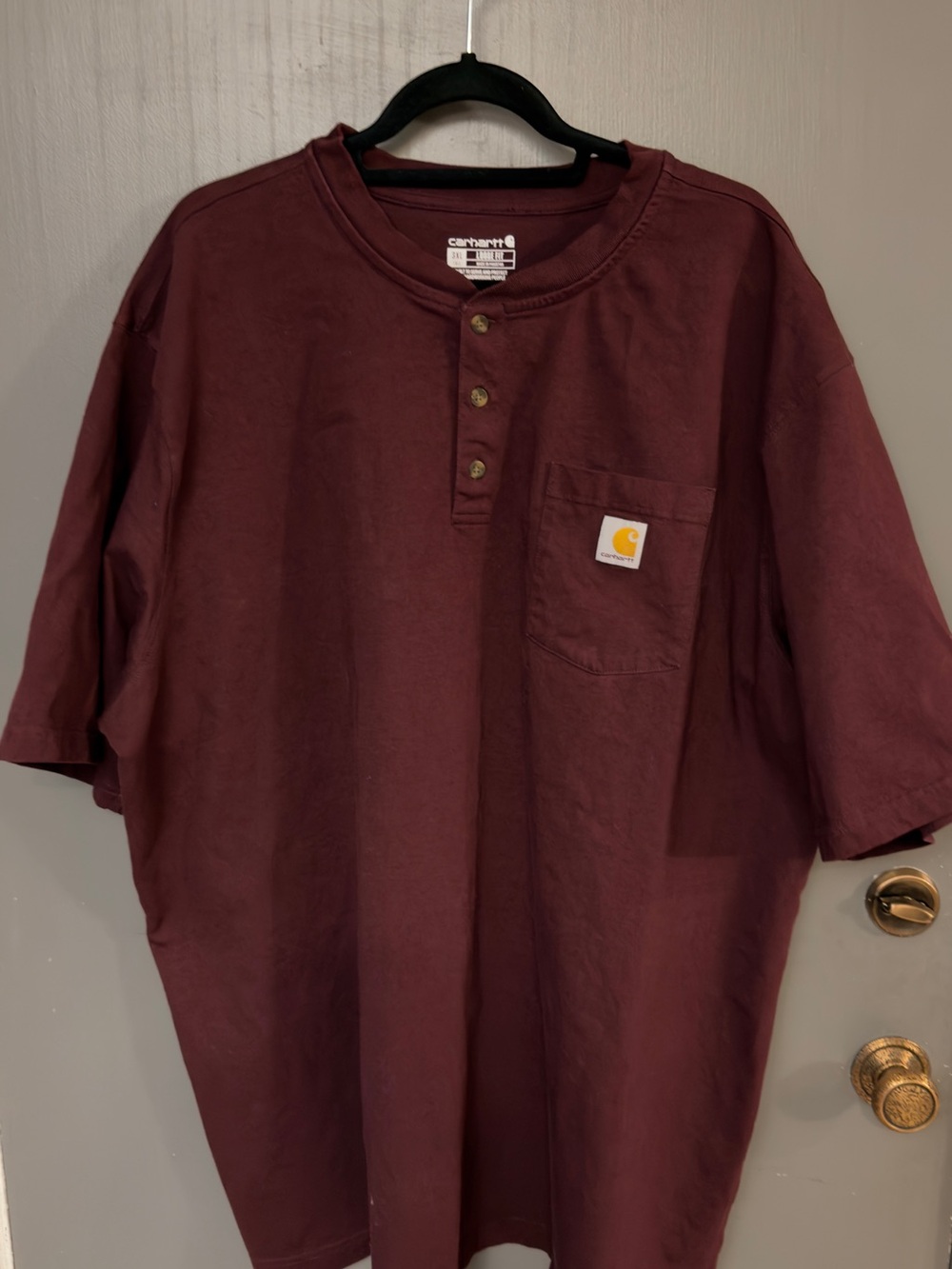 Carhartt Men's Maroon Short-Sleeve Henley with Pocket